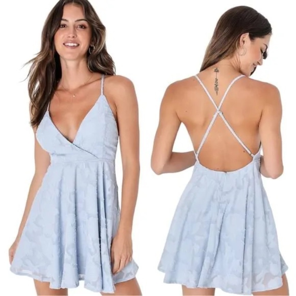 Lulu’s floral skater dress dusty blue
